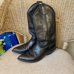Black Vintage Code West Made in USA Leather Cowboy Boots